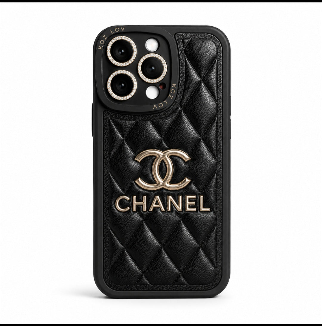 Cc Black Leather Phone Case